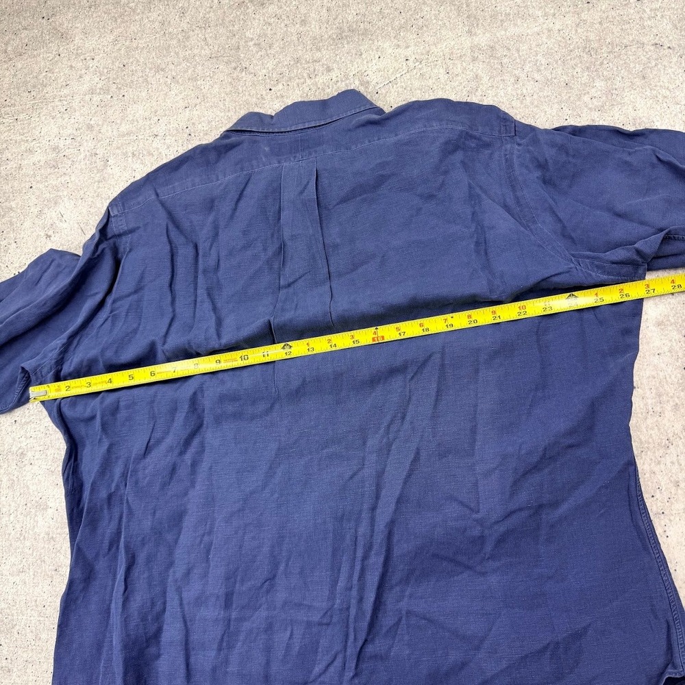 Vintage Polo Ralph Lauren Classic Fit Linen Silk Blend ButtonDown Navy Men Large - Picture 7 of 9